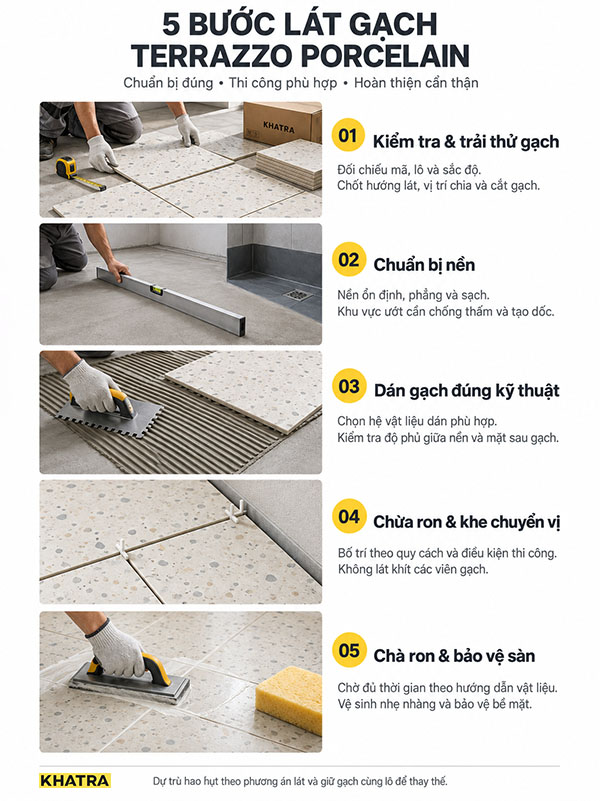 5 bước lát nền gạch terrazzo