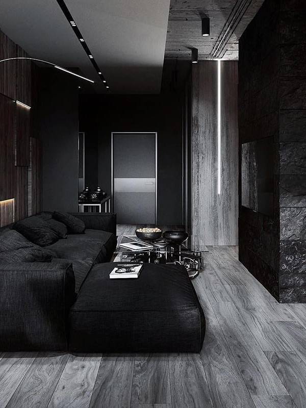 Thiết kế phòng ngủ nội thất đen kết hợp gạch gỗ đen Khatra