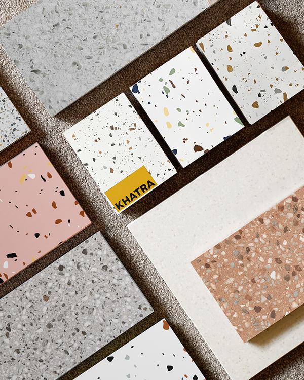 Flatlay gạch Terrazzo hạt nhuyễn