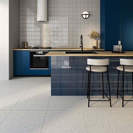 Gạch Terrazzo K05 phối mosaic stripe ốp lát bếp