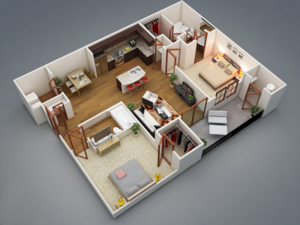 Bố trí mặt bằng căn hộ 2PN tận dụng ánh sáng mặt trời