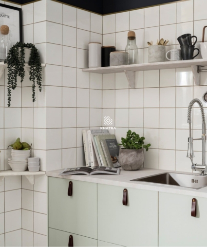 Gạch ốp tường trắng dạng thẻ vuông 150x150