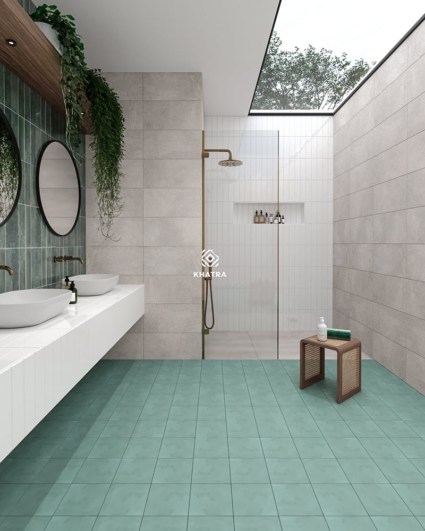 Phối gạch bông xanh TD006 lát nền nhà tắm
