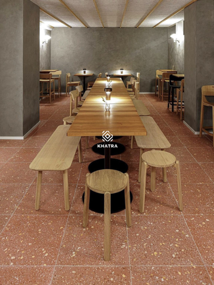 Gạch Terrazzo đỏ 600x600 lát nền nhà hàng