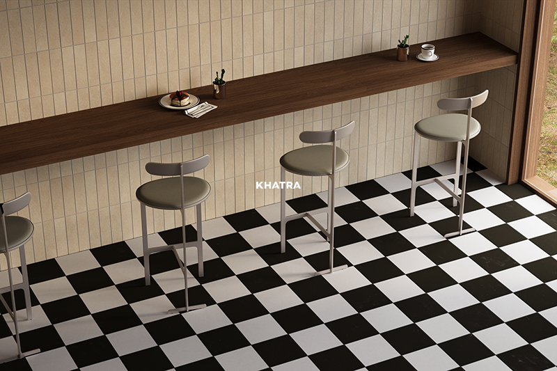 Gạch bông KHA-090 phối thẻ M21 ốp lát quán cafe