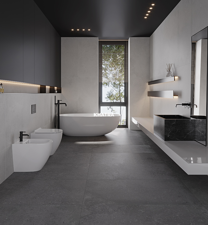 Phối gạch Limestone 01GM ốp tường với 04GM lát nền 