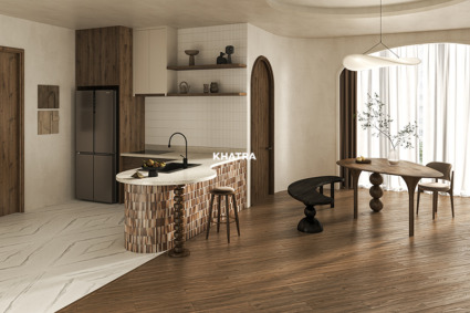 Gạch gỗ 21005 phối stripe IN129202 ốp lát bếp