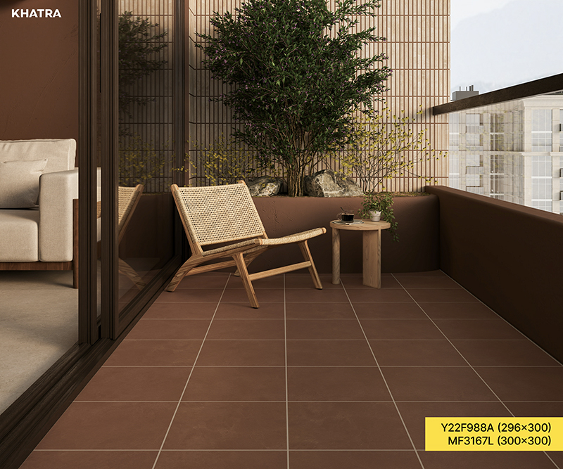 Ban công sử dụng gạch bông 30x30 lát nền phối mosaic stripe ốp tường