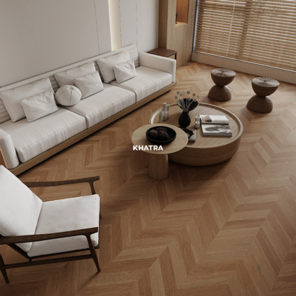 Gạch vân gỗ xương cá KF-12M7027 lát nền phòng khách