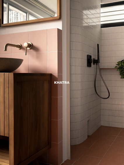 Phối gạch 363D và mosaic stripe ốp tường