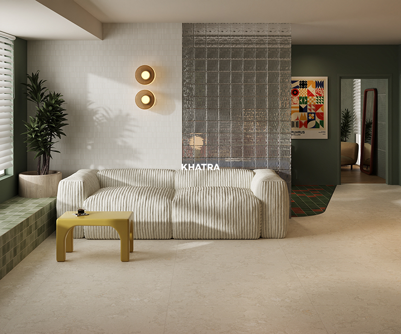 Gạch Mosaic Stripe 92TTEB-D03 phối Fossil 05M ốp lát phòng khách