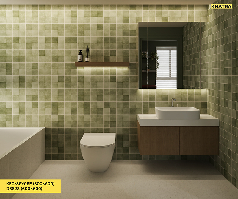 Gạch ốp tường KEC-36Y06F phối Terrazzo D6628 lát nền phòng tắm