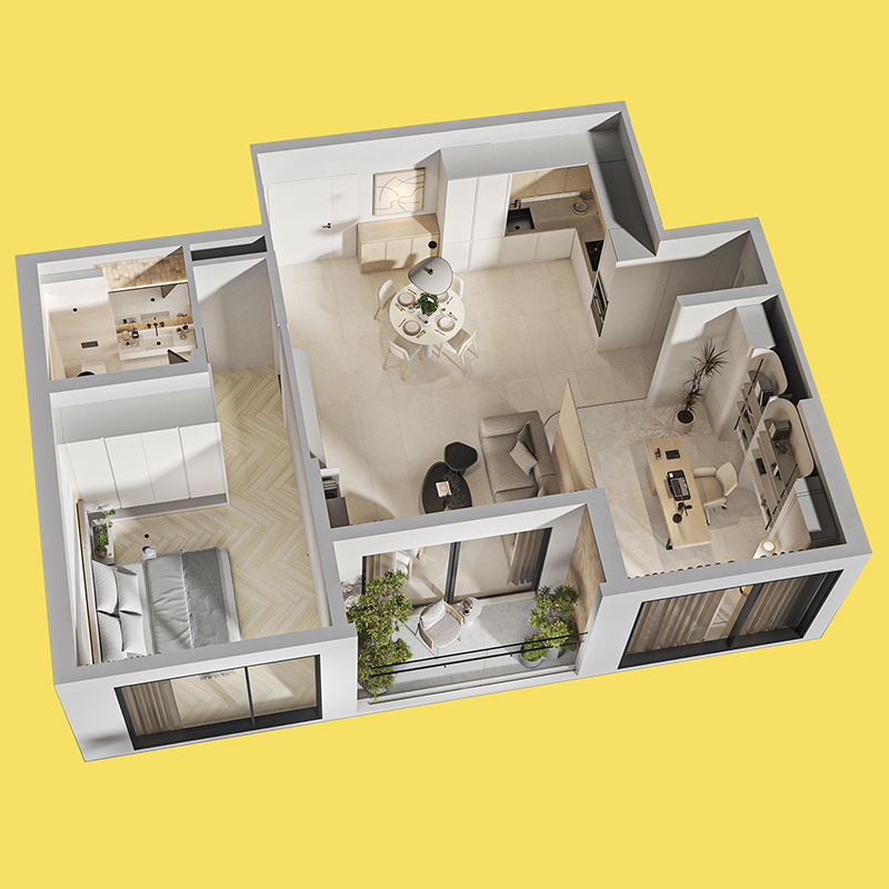 Layout cải tạo căn hộ 60m2 phong cách Warm Minimal