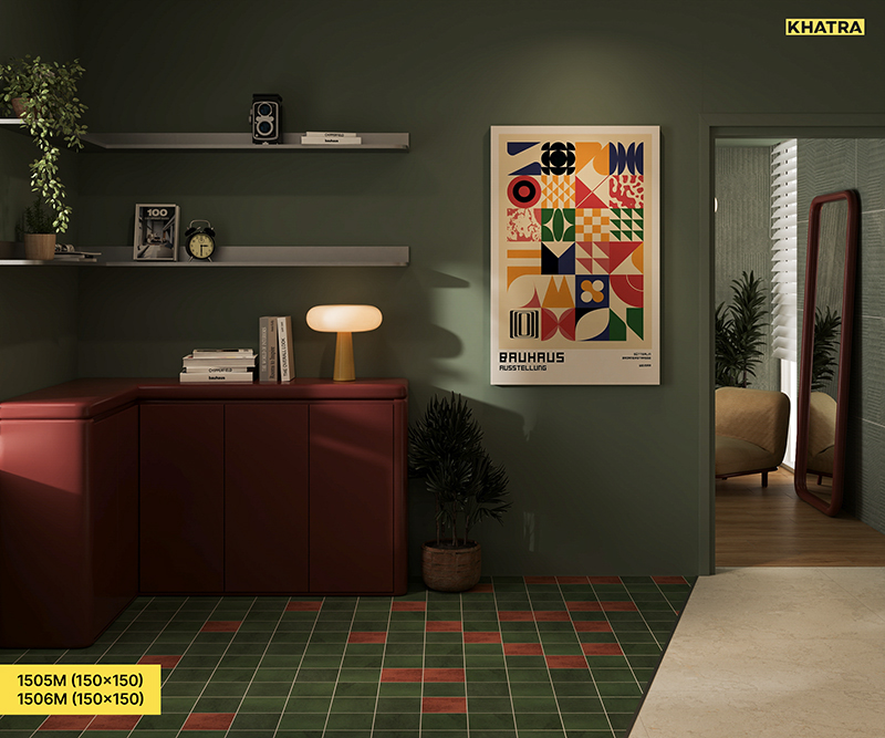 Phối gạch thẻ xanh - đỏ lát sàn phòng làm việc