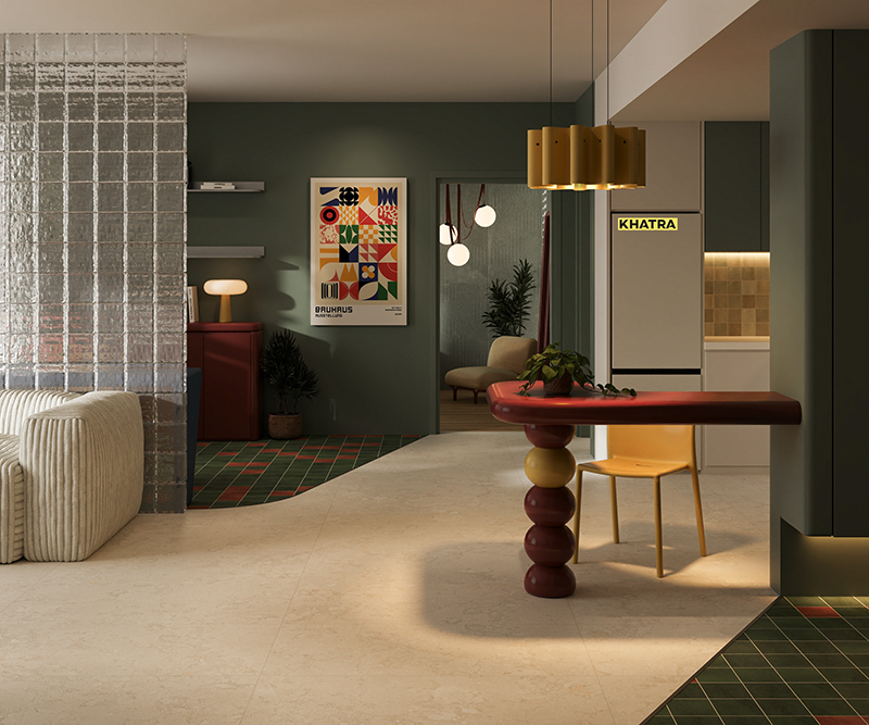 Không gian khách - bếp được thiết kế theo phong cách Bauhaus