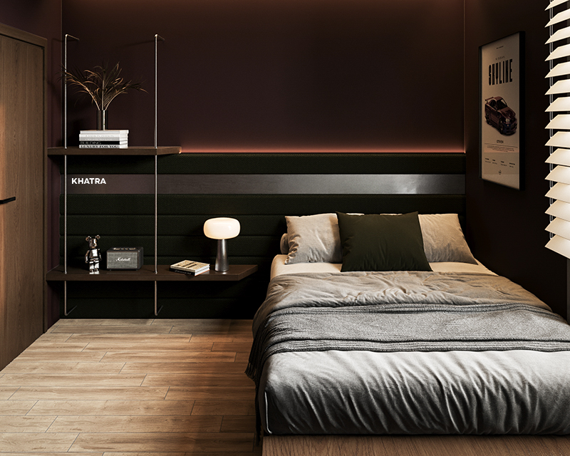 Thiết kế phòng ngủ sử dụng gạch gỗ W96006 lát nền