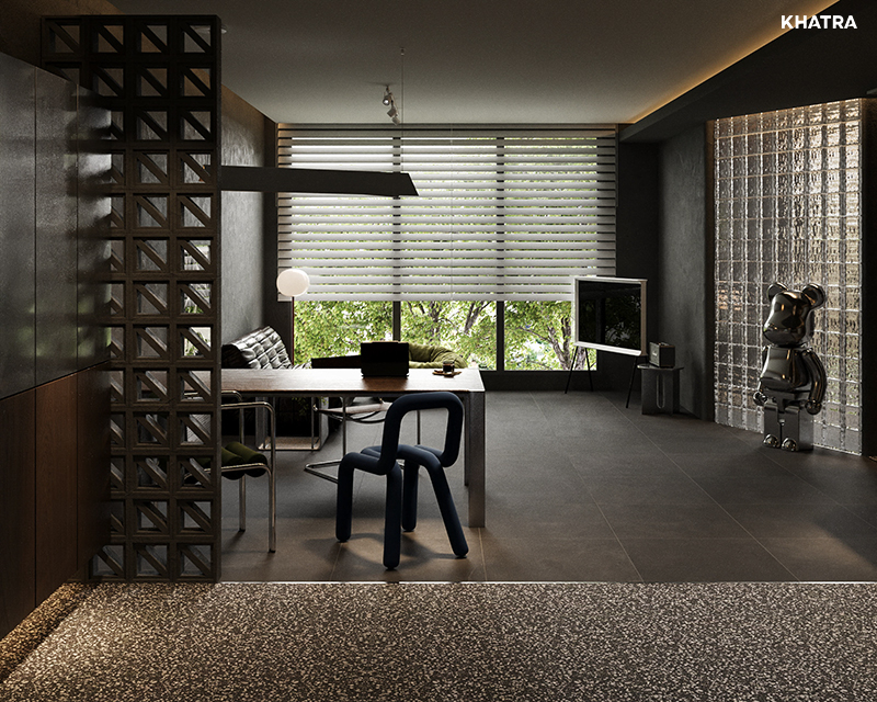 Thiết kế không gian phòng khách căn hộ theo phong cách Modern Industrial