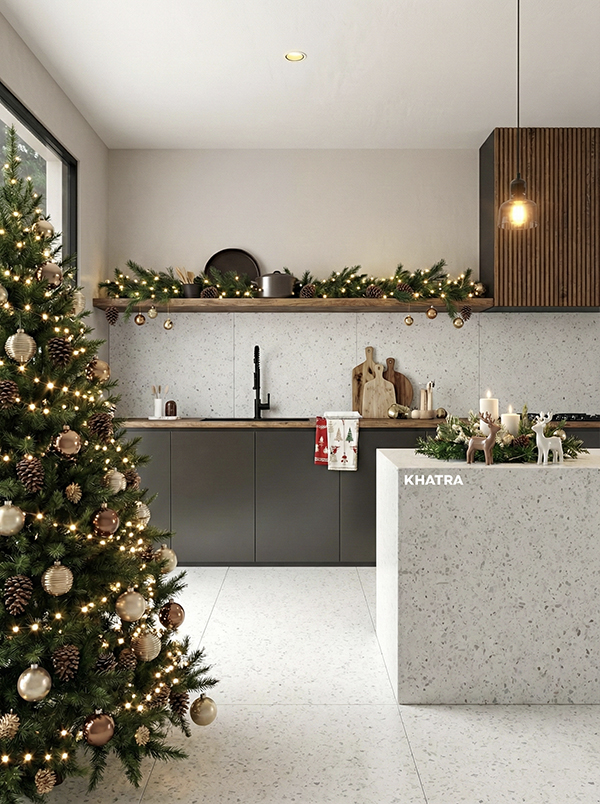 Căn bếp Giáng Sinh với Terrazzo K8755 lát nền