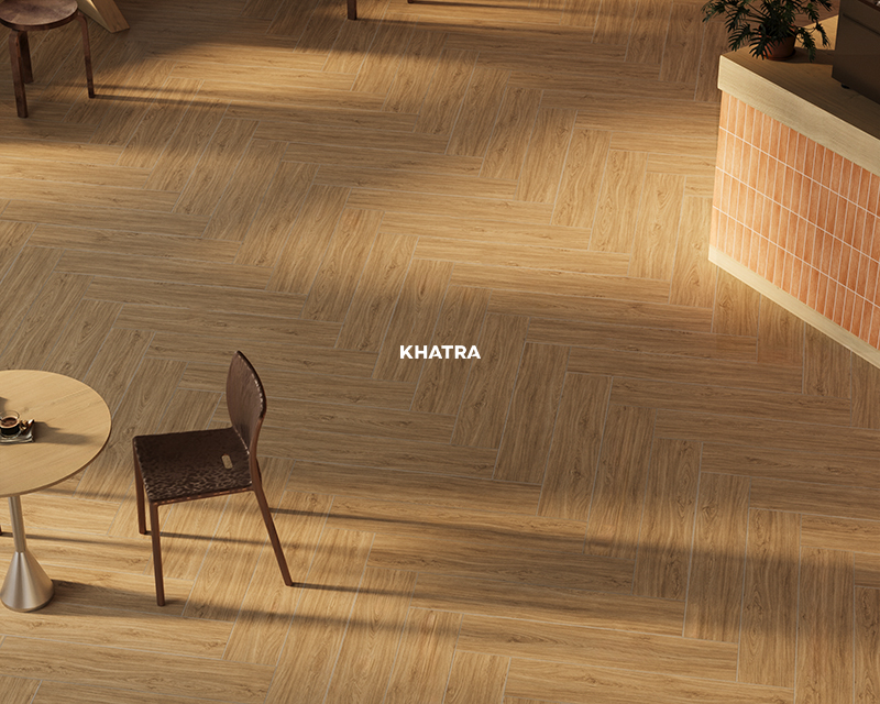 Gạch gỗ KAG-201003 phối thẻ ốp lát quán cafe