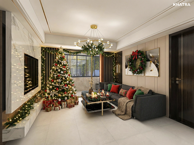 Trang trí Giáng Sinh phòng khách hiện đại với Mojo 05M lát nền