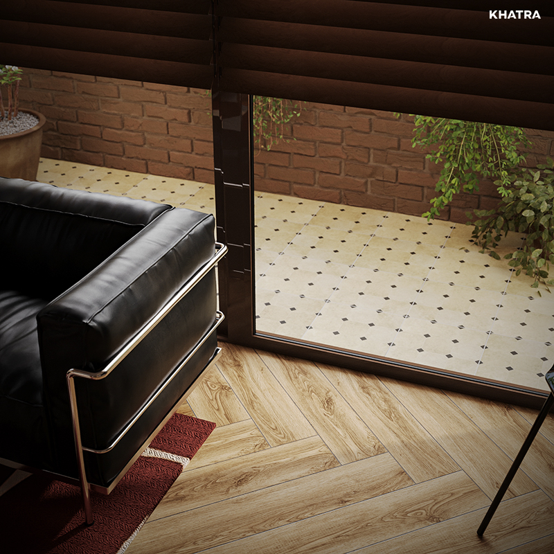 Gạch bông MF3184 lát nền sân phối gạch gỗ nâu lát nền phòng khách