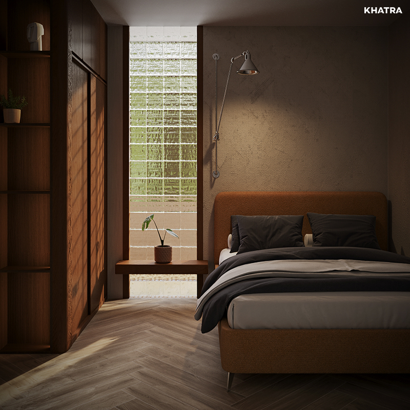 Phòng ngủ sử dụng gạch gỗ W96006 lát nền