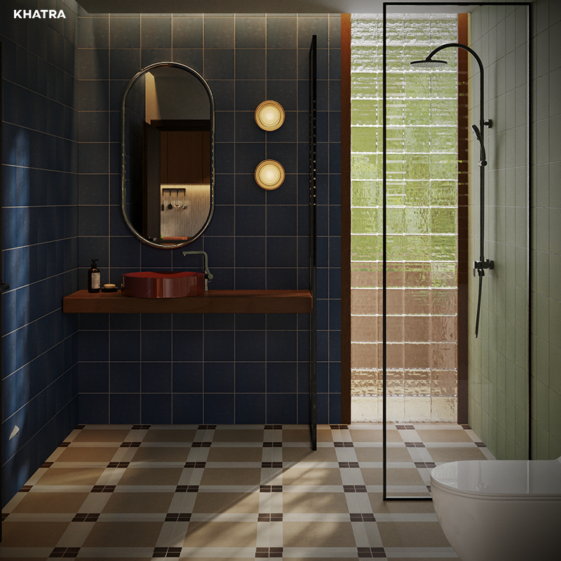 Phòng tắm Modern Retro sử dụng gạch bông ốp lát