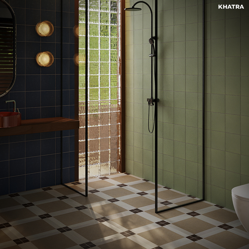 Phối gạch bông 200x200 ốp tường với gạch bông 400x400 lát nền