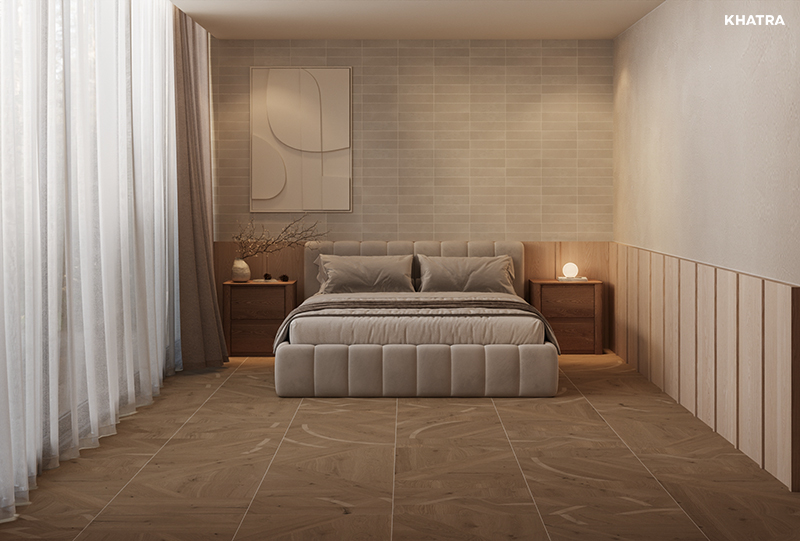 Gạch gỗ 22B lát nền phối gạch thẻ S02 ốp tường