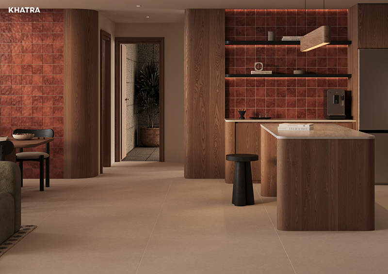 Gạch lát nền 12M phối thẻ Terracotta ốp tường nhấn