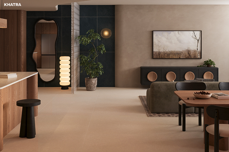 Gạch Pietra 12M lát nền phối Pottery Blue 05K ốp tường