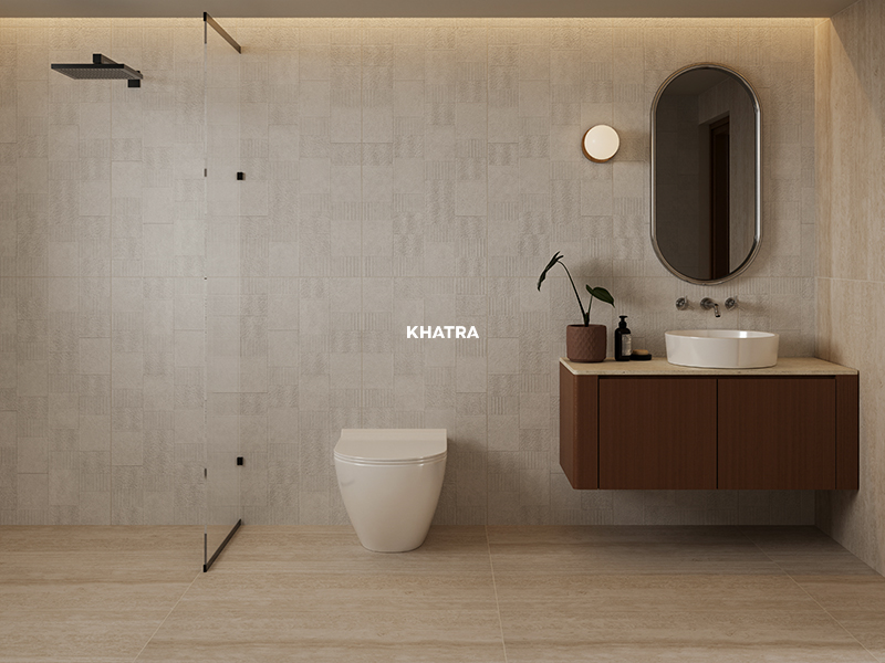 Gạch AE126W01G-M phối Travertine ốp lát phòng tắm