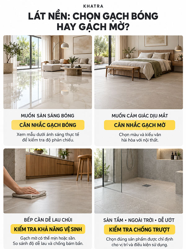 Nên chọn gạch lát nền bóng hay mờ